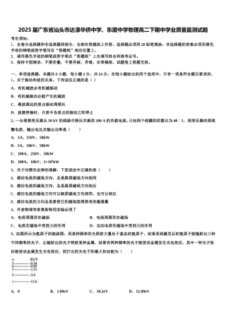 2025届广东省汕头市达濠华侨中学、东厦中学物理高二下期中学业质量监测试题含解析