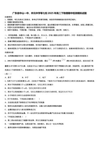 广东省中山一中、仲元中学等七校2025年高二下物理期中检测模拟试题含解析