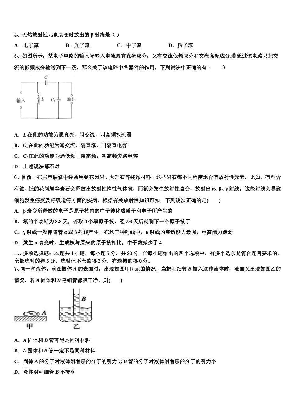 2024-2025学年深圳市龙岗区物理高二第二学期期中联考模拟试题含解析_第2页