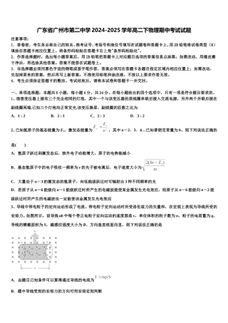 广东省广州市第二中学2024-2025学年高二下物理期中考试试题含解析