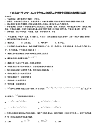 广东执信中学2024-2025学年高二物理第二学期期中质量跟踪监视模拟试题含解析