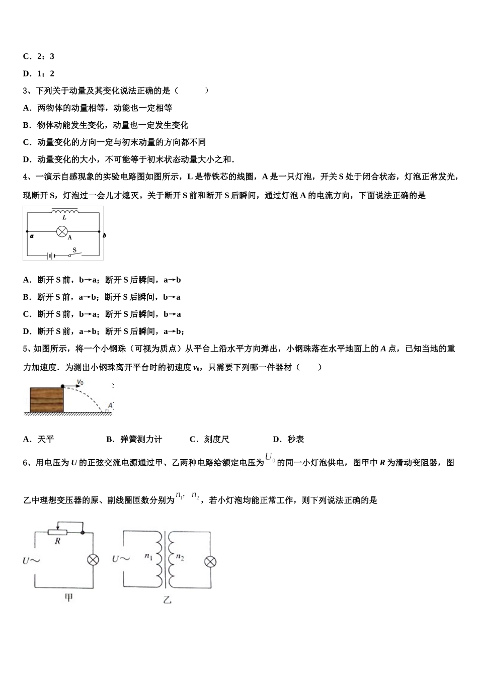 2025年广东省廉江市实验学校高二下物理期中检测试题含解析_第2页