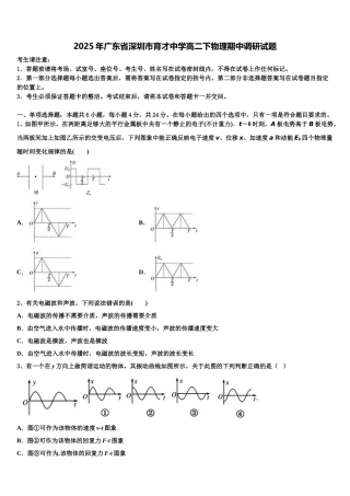 2025年广东省深圳市育才中学高二下物理期中调研试题含解析