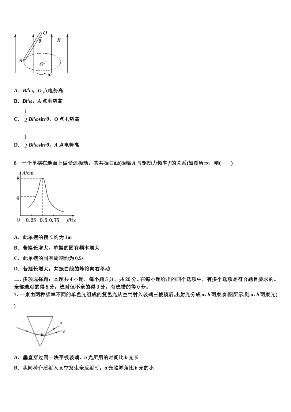 广东第二师范学院番禺附中2024-2025学年高二物理第二学期期中达标测试试题含解析_第2页