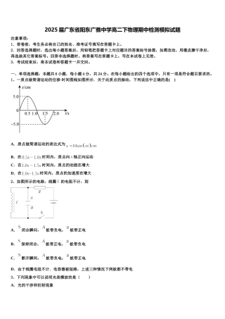 2025届广东省阳东广雅中学高二下物理期中检测模拟试题含解析