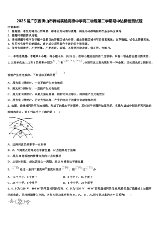 2025届广东省佛山市禅城实验高级中学高二物理第二学期期中达标检测试题含解析