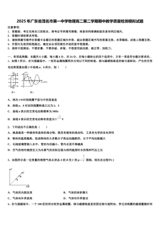 2025年广东省茂名市第一中学物理高二第二学期期中教学质量检测模拟试题含解析
