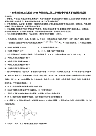广东省深圳市龙文教育2025年物理高二第二学期期中学业水平测试模拟试题含解析