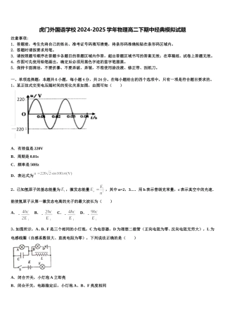 虎门外国语学校2024-2025学年物理高二下期中经典模拟试题含解析