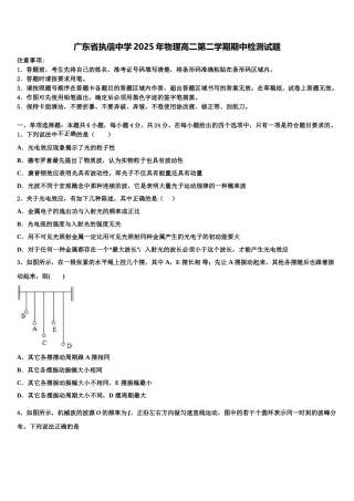 广东省执信中学2025年物理高二第二学期期中检测试题含解析