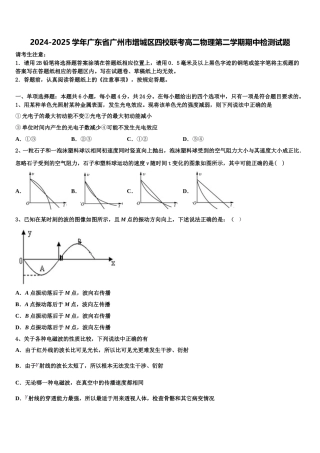 2024-2025学年广东省广州市增城区四校联考高二物理第二学期期中检测试题含解析