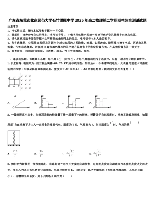 广东省东莞市北京师范大学石竹附属中学2025年高二物理第二学期期中综合测试试题含解析