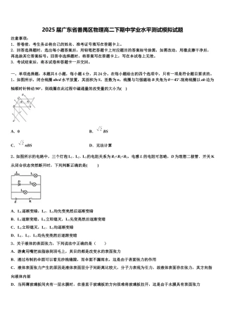 2025届广东省番禺区物理高二下期中学业水平测试模拟试题含解析