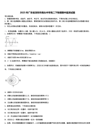 2025年广东省深圳市南头中学高二下物理期中监测试题含解析