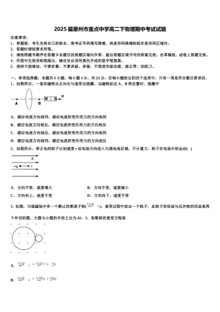2025届惠州市重点中学高二下物理期中考试试题含解析