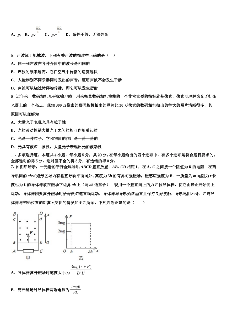 广东省河源市龙川县隆师中学2025届高二物理第二学期期中质量跟踪监视模拟试题含解析_第2页