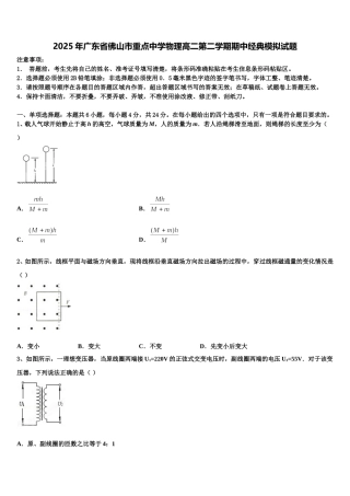 2025年广东省佛山市重点中学物理高二第二学期期中经典模拟试题含解析