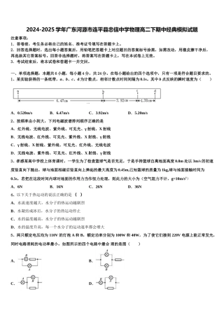 2024-2025学年广东河源市连平县忠信中学物理高二下期中经典模拟试题含解析