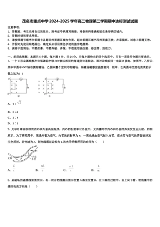 茂名市重点中学2024-2025学年高二物理第二学期期中达标测试试题含解析