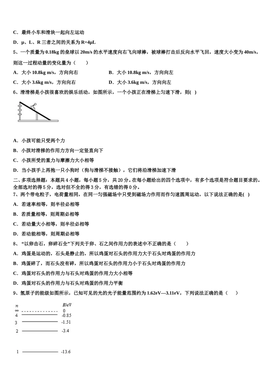 2024-2025学年广东省广州中科高二物理第二学期期中检测试题含解析_第2页