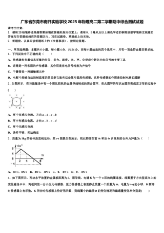 广东省东莞市南开实验学校2025年物理高二第二学期期中综合测试试题含解析