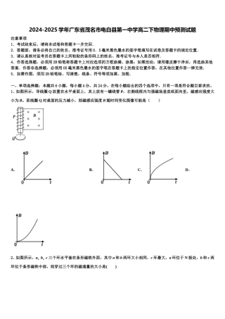2024-2025学年广东省茂名市电白县第一中学高二下物理期中预测试题含解析