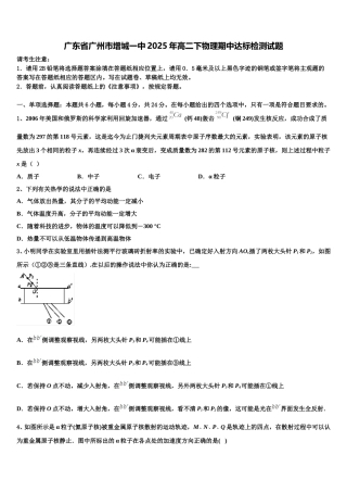 广东省广州市增城一中2025年高二下物理期中达标检测试题含解析