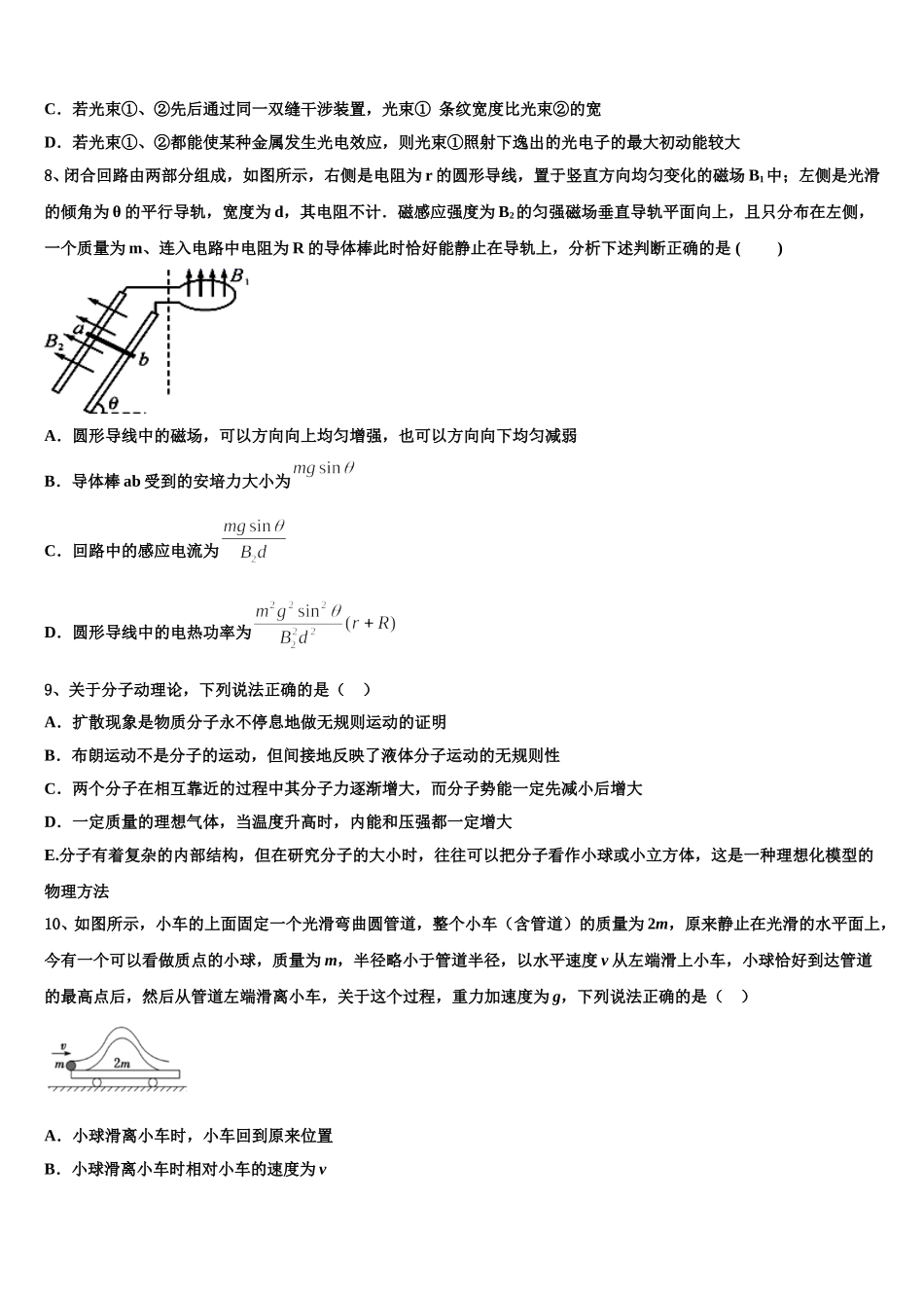 2024-2025学年广东省茂名市电白县第一中学高二物理第二学期期中统考试题含解析_第3页