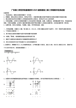 广东第二师范学院番禺附中2025届物理高二第二学期期中检测试题含解析