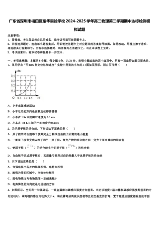 广东省深圳市福田区耀华实验学校2024-2025学年高二物理第二学期期中达标检测模拟试题含解析