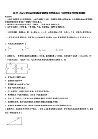 2024-2025学年深圳四校发展联盟体物理高二下期中质量检测模拟试题含解析