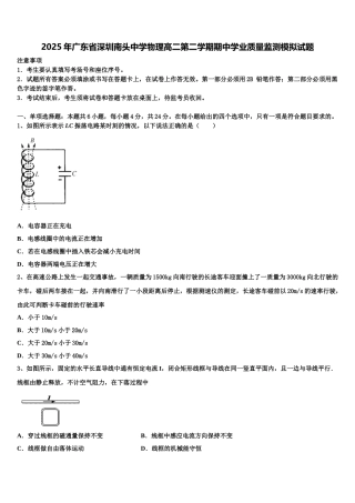 2025年广东省深圳南头中学物理高二第二学期期中学业质量监测模拟试题含解析