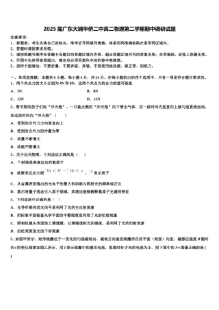 2025届广东大埔华侨二中高二物理第二学期期中调研试题含解析