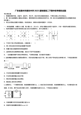 广东省惠州市惠东中学2025届物理高二下期中统考模拟试题含解析