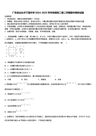 广东省汕头市下蓬中学2024-2025学年物理高二第二学期期中调研试题含解析