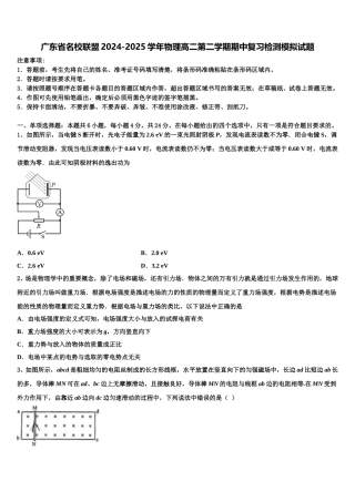 广东省名校联盟2024-2025学年物理高二第二学期期中复习检测模拟试题含解析