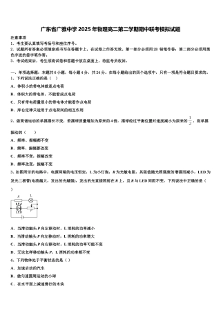 广东省广雅中学2025年物理高二第二学期期中联考模拟试题含解析