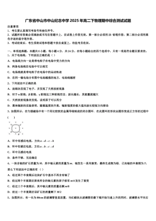 广东省中山市中山纪念中学2025年高二下物理期中综合测试试题含解析