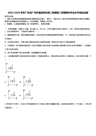 2024-2025学年广东省广州外国语学校高二物理第二学期期中学业水平测试试题含解析