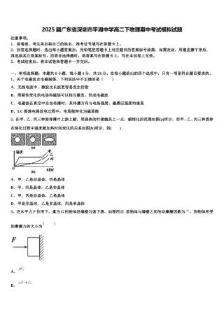 2025届广东省深圳市平湖中学高二下物理期中考试模拟试题含解析