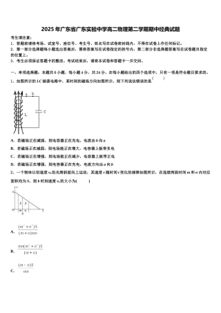 2025年广东省广东实验中学高二物理第二学期期中经典试题含解析