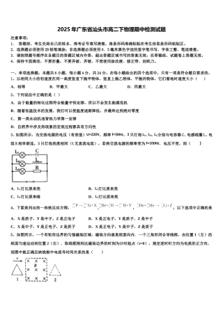 2025年广东省汕头市高二下物理期中检测试题含解析