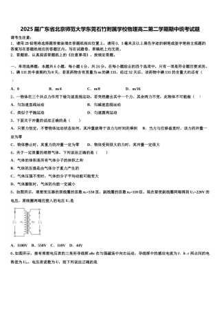 2025届广东省北京师范大学东莞石竹附属学校物理高二第二学期期中统考试题含解析