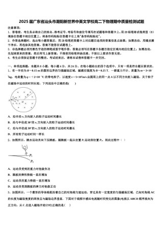 2025届广东省汕头市潮阳新世界中英文学校高二下物理期中质量检测试题含解析