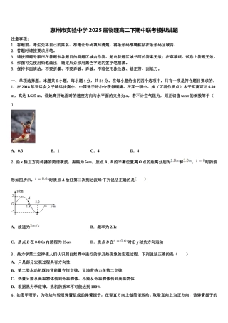 惠州市实验中学2025届物理高二下期中联考模拟试题含解析
