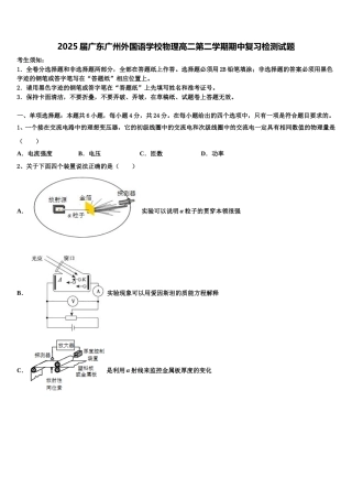 2025届广东广州外国语学校物理高二第二学期期中复习检测试题含解析