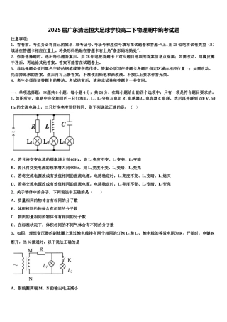 2025届广东清远恒大足球学校高二下物理期中统考试题含解析