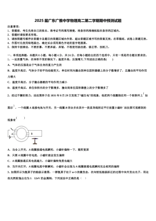 2025届广东广雅中学物理高二第二学期期中预测试题含解析