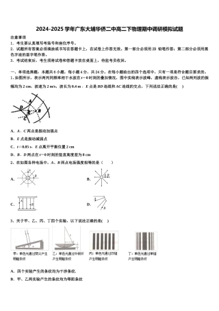 2024-2025学年广东大埔华侨二中高二下物理期中调研模拟试题含解析