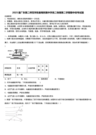 2025届广东第二师范学院番禺附属中学高二物理第二学期期中统考试题含解析